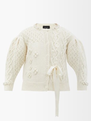 Simone Rocha Beaded Cable-knit Wool-blend Cardigan - Cream - ShopStyle